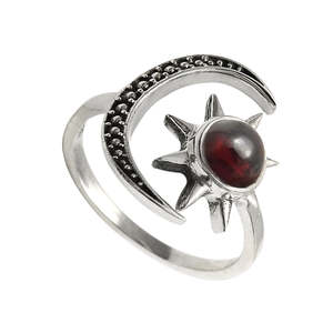 Wholesale Price 925 Sterling Silver <b>Ring</b> Comes With Sun And <b>Moon</b> Design Studded With Brilliant Round Cut Garnet Gemstone - Product Image 1