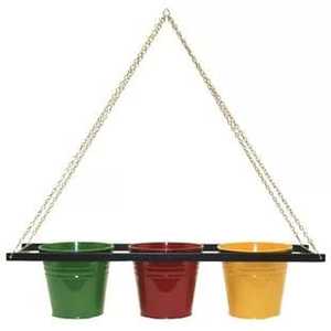 Ensemble de 3 jardinières suspendues en métal rose avec fleurs violettes pour le jardinage - Product Image 6