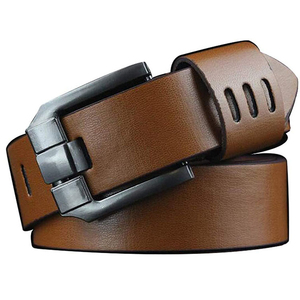 Ceinture en cuir de vache marron avec boucle rectangulaire en acier, style décontracté et durable - Product Image 1