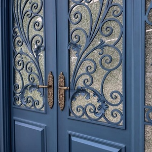 Royal Luxury Modern Wrought Iron Water Resistant Entry Door Geometric Glass Panels Arched Design <b>Swing</b> Style Exterior Door - Product Image 4