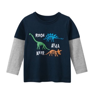 T-shirt pour enfants en bas âge, garçons, manches courtes, tricoté, imprimé compressé, col rond, bicolore, deux pièces, respirant, écologique, 100% coton - Product Image 3