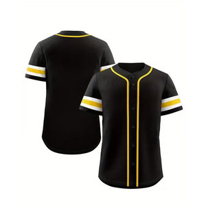Customizable Black & Yellow Baseball Jersey <b>Short</b> <b>Sleeve</b> <b>Button</b> <b>Up</b> with Front & Back Print, Perfect Gift for Sports - Product Image 1