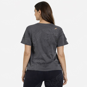 Camiseta de Moda para Mujer, Color Marrón, Estilo Desgastado y Rasgado, Manga Corta, Cuello Redondo, Estilo Vintage, Streetwear - Product Image 2