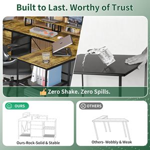 Scrivania Industriale a L Mobile da 114 Pollici con 6 Cassetti in Tessuto, 3 Ripiani Aperti, Prese di Corrente e USB-C - Product Image 6