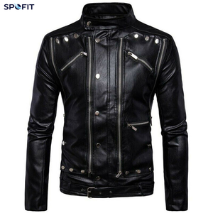 เสื้อแจ็คเก็ตหนัง PU แบบมีซิปปิด คอปกพับได้ กระเป๋าหลายช่อง ทรงเข้ารูป สไตล์นักขี่มอเตอร์ไซค์ เหมาะสำหรับใส่ในฤดูใบไม้ร่วง - Product Image 5