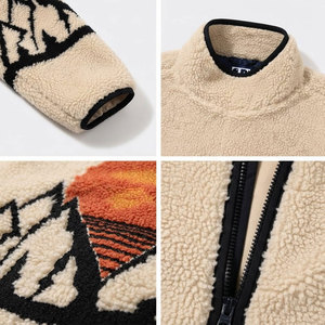 Trendy Outfit <b>Fleece</b> <b>Jacket</b> With Mountain Sunset Embroidery Zipper Stand Collar Winter Casual <b>Thick</b> Sherpa Lined Coat - Product Image 6