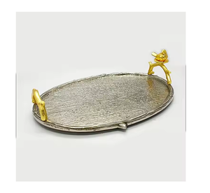 Aluminum Fruits Display Plater with brass handle Tables <b>Decorative</b> Wedding and Party Metal Food Serving Platter Tray - Product Image 2