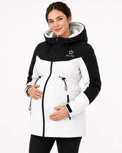 Veste matelassée d'hiver pour femme SALSTAR, à capuche, coupe-vent, en polyester, chaude, avec logo sur le devant, noir et blanc, bicolore - Product Image 1