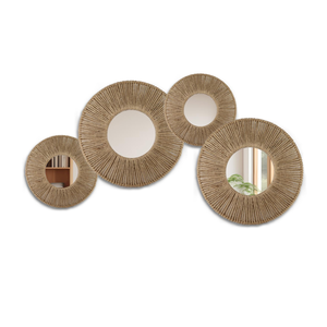Arte de pared redondo de junco marino al por mayor con espejo, decoración del hogar para sala de estar y dormitorio de estilo rústico, de Vietnam - Product Image 1