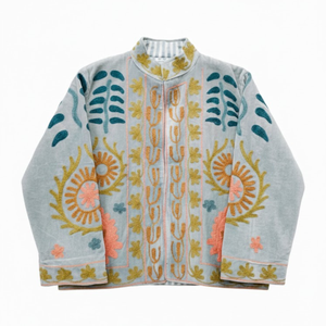 Veste bomber pour femme, broderie florale faite à la main, doublure en coton, col montant, veste de créateur - Product Image 1
