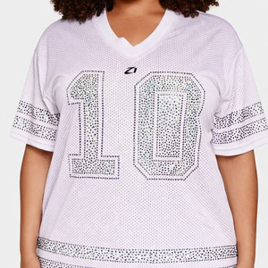 Customized Women’s Rhinestones American Football Jersey Street fashion Y2k Sparkly Polyester Shirt American Football Jersey OEM - Product Image 5