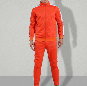 Ensemble de survêtement 2 pièces unisexe en nylon respirant avec bandes latérales orange, idéal pour le fitness, la gym et les activités de plein air, fermeture éclair. - Product Image 1
