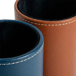 Round Custom Logo Plain PU Leather <b>Pen</b> Holder Desk Stationery Organizer for Office Business - Product Image 6