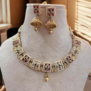 Gold Plated Pota Stone and <b>Pearls</b> Necklace <b>Set</b> 12032630PGR Exquisite Fine Jewelry <b>Set</b> - Product Image 1