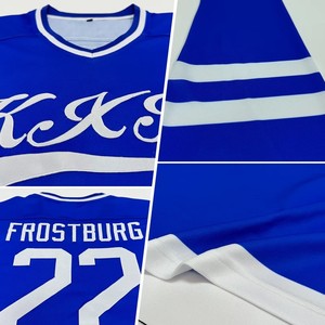 Custom Team Name Ice Hockey Jersey Men's <b>White</b> Blue Sublimated V-Neck Full Sleeve Breathable Polyester Adult Sport Apparel - Product Image 2