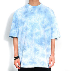 T-shirt tie-dye bleu clair pour homme, coupe oversize, col rond, manches courtes, style streetwear décontracté, vêtements personnalisés en gros, OEM - Product Image 1