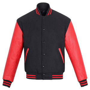 Chaqueta para Hombre, Estilo Universitario, Color Negro y Rojo, con Mangas en Contraste, Cálida, Cómoda, Deportiva, Informal - Product Image 1