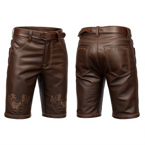 Pantalones Cortos de Cuero Tradicionales Bávaros para Hombre, Estilo Vintage Marrón Bordado, para el Festival de la Cerveza, Estilo Alpino Trachten - Product Image 2