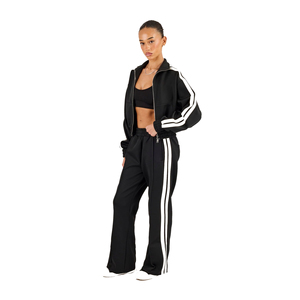 Conjunto Deportivo de 2 Piezas para Mujer, Color Negro, Estilo Hip Hop, Corte Regular, Transpirable, con Capucha, Largo hasta la Rodilla, Tejido de Punto, Spandex/Poliéster, Otoño - Product Image 1