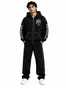 Premium Custom Rhinestone Tracksuit <b>Set</b> Men Black Zip Up Hoodie Jogger Pants Cotton Fleece Streetwear Outfit Full <b>Set</b> Oversized - Product Image 1
