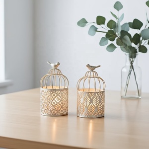 Bird Cage Style Moroccan <b>Lantern</b> <b>Set</b> with Intricate Metal Cutwork Candle Holders for Elegant Home Table Decor - Product Image 1