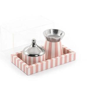 Ensemble brûleur d'encens orange moderne avec plateau rayé rouge et blanc, diffuseur d'aromathérapie, utilisation décorative toute saison - Product Image 3