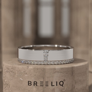 Anillo de Oro Sólido de 14K con Diamantes Cultivados en Laboratorio, Banda Ancha con Borde de Diamantes, Anillo de Boda Moderno Unisex, Joyería Fina - Product Image 4