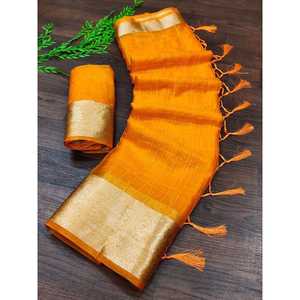 CRÉATEUR ORGANZA SOIE JACQUARD TISSANT SÉQUENCE TRAVAIL SAREE AVEC CHEMISIER NON COUDU JAUNE - Product Image 1