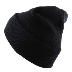 Gorro de Punto Acrílico Negro Unisex, Gorro de Invierno Informal con Borde, Color Sólido, para Adultos, 56-58 cm, Tejido por Computadora - Product Image 3