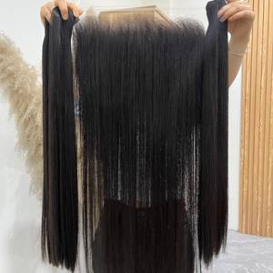 Paquetes (pares) de cabello liso natural de 24 pulgadas con frontal HD de encaje suizo a juego – Cabello humano vietnamita, cutícula alineada - Product Image 1