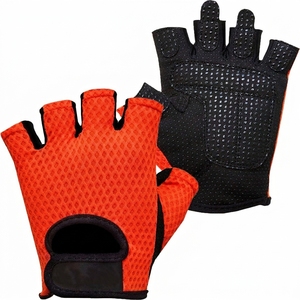 <b>Half</b> Finger Training Gloves Breathable Non <b>Slip</b> Gym Sparring Unisex Polyester <b>Slip</b> On Closure Red Black Wholesale Winter Leather - Product Image 1