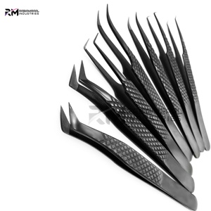 Pinzas para Extensión de Pestañas con Punta de Fibra Antideslizante, Agarre de Diamante, Color Negro Plasma, con Etiqueta Privada, Pinzas de Volumen Ruso de 90 Grados - Product Image 2