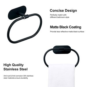 Support de serviette ovale noir mat moderne en acier inoxydable pour salle de bain à vendre - Product Image 4