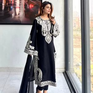 Precio de fábrica: Salwar Kameez Dupatta tradicional listo para usar, de tela de seda con bordado de cuentas pesadas, para fiestas indias y pakistaníes. - Product Image 1