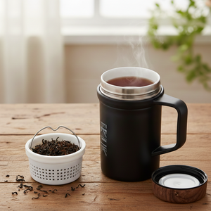 16Oz/500ml Stainless Steel Double Wall Vacuum <b>Flask</b> Portable Tea Mug Porcelain Liner Tea Strainer 4-6hr Hot/8-10hr Cold - Product Image 1