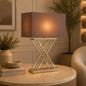 Lampe de table en métal Luna Arc avec cadre en fer courbé, abat-jour en lin de qualité supérieure, éclairage ambiant chaud pour les intérieurs modernes - Product Image 6