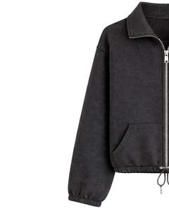 Sweat-shirt court zippé gris clair en polaire pour femme, col polo, poches avant, ourlet à cordon réglable, décontracté, chaud, style streetwear - Product Image 2