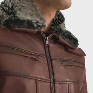 Chaqueta de Cuero Genuino de Piel de Oveja para Hombre |   Abrigo de Invierno con Cuello de Piel Sintética - Product Image 3