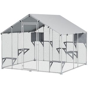 Jaula para Mascotas Extra Grande de Metal para Exteriores de 94.5 Pulgadas con Cubierta Impermeable, 2 Cajas de Descanso y 7 Plataformas de Salto para Múltiples Gatos - Product Image 1