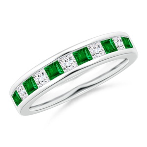 14K <b>Gold</b> Square Cut Natural Emerald & Diamond Half Eternity Band <b>Ring</b> for Women Custom Handmade Classic Jewelry Channel <b>Set</b> <b>Ring</b> - Product Image 1