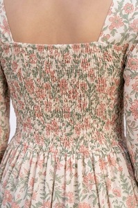 Vestido Maxi Floral con Cuello Cuadrado, Estilo Bohemio, Ecológico, 100% Algodón, Lujoso, Veraniego, Modesto, Dulce, Bonito, Transpirable y Lavable para Mujer - Product Image 4