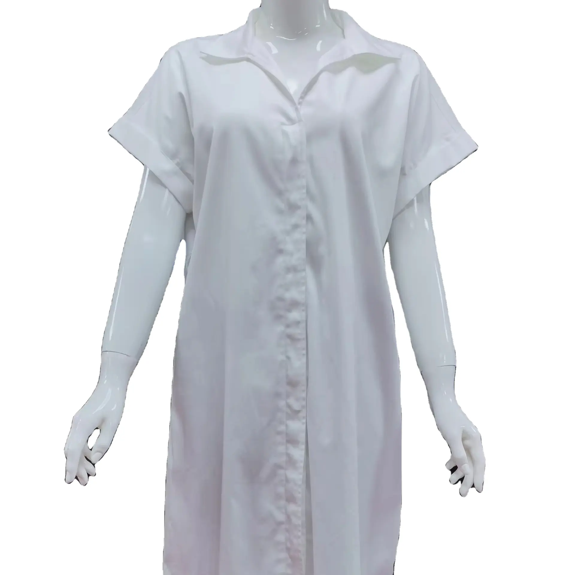 Kemeja dasar kerah Turn down gaun berkualitas gaya kasual Top Gaun wanita warna putih dengan harga grosir