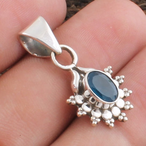 Pendentif en topaze bleue de Londres naturelle, argent sterling 925, bijoux en pierres précieuses faits à la main, collier en topaze bleue profonde, charme pour femmes, vente en gros - Product Image 6