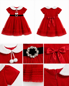 Robe de Noël en tulle rouge pour filles avec col Peter Pan - Robe de princesse pour les fêtes - Product Image 3