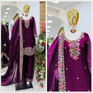 NUEVO SALWAR KAMEEZ DE DISEÑO MODERNO PARA FIESTAS CON TRABAJO EN RELIEF, DE SECADO RÁPIDO Y CADESAÑO REGULAR - Product Image 1