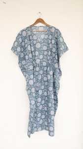 Boho Hand Block Printed Cotton <b>Kaftan</b> Breathable Summer Loungewear <b>Dress</b> - Product Image 4