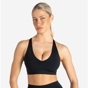 Soutien-gorge de sport noir personnalisé réglable avec détail dos découpé, lisse, haute performance et ultra-extensible pour femme adulte - Product Image 6