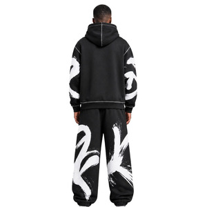Ensembles de sweats à capuche surdimensionnés personnalisés avec impression effet vieilli pour hommes, vêtements à coutures contrastées, fabricant en gros, impression DTG - Product Image 4