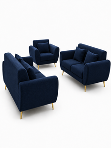 Canapé Minimaliste Moderne Émeraude 221 ROMA, Ensemble de 2 Places Bleu Marine, pour Salon, Appartement, Hôtel, Tissu Personnalisé Écologique, Forme Carrée - Product Image 1