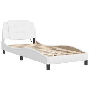Cadre de lit rembourré Zadar blanc 39,4''x74,8'' avec LED sans matelas - Product Image 3